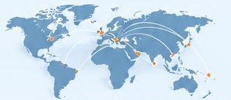 World map showing shipping routes from India to global destinations